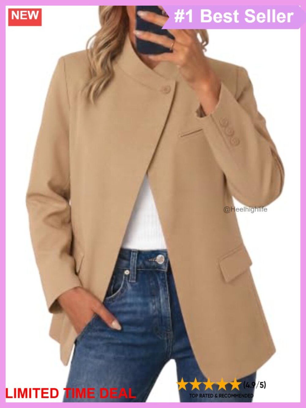 Women's Casual Blazer Stand Collar Open Front Suit Jacket